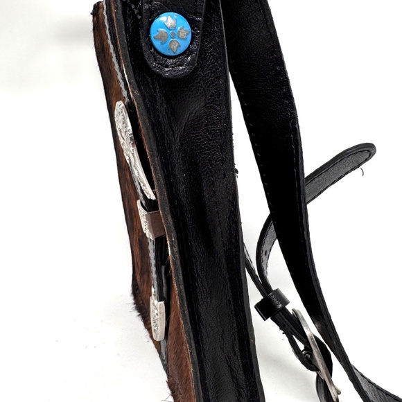 Patricia Nash Venezia CavalinoBlack Leather Brown Calf Hair Buckle Crossbody Bag - Picture 5 of 11